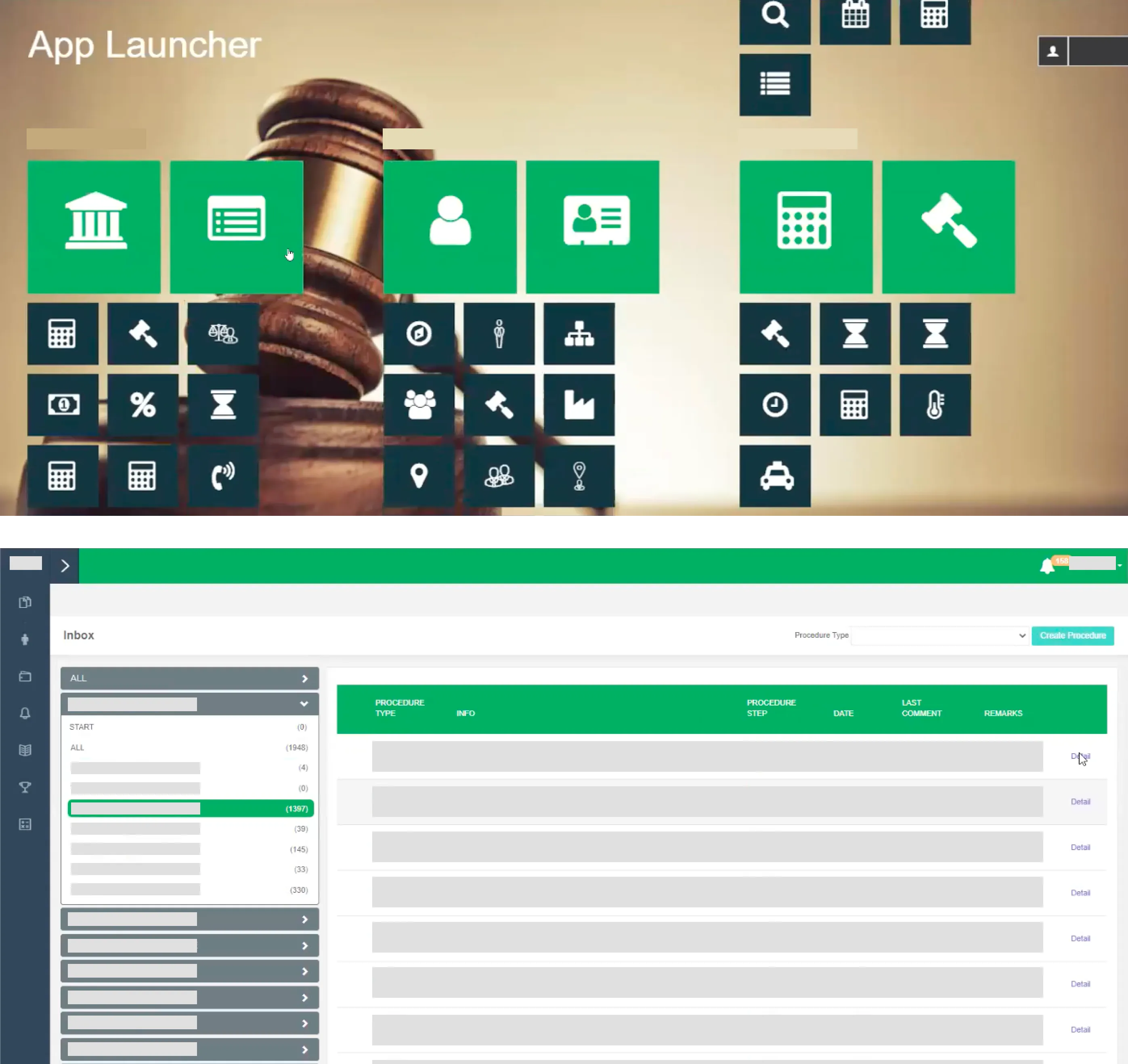 Interface of the homepage and inbox feature of the tool before redesign